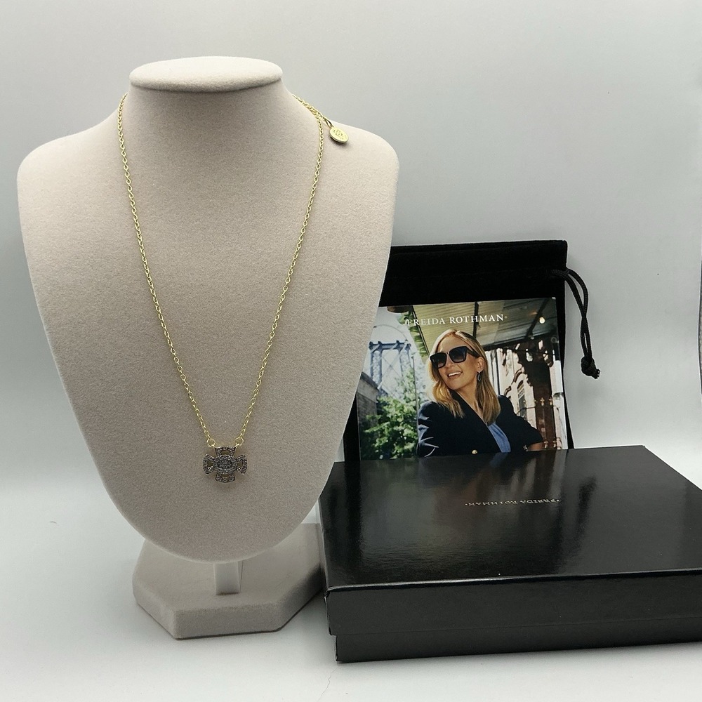 Freida Rothman Signature Pave Cross Pendant Necklace, Matte Gold Over 925 Silver